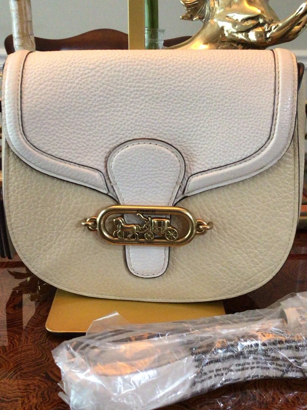 Coach Jade Two-Tone Colorblock Leather Saddle Crossbody with Gold Hardware